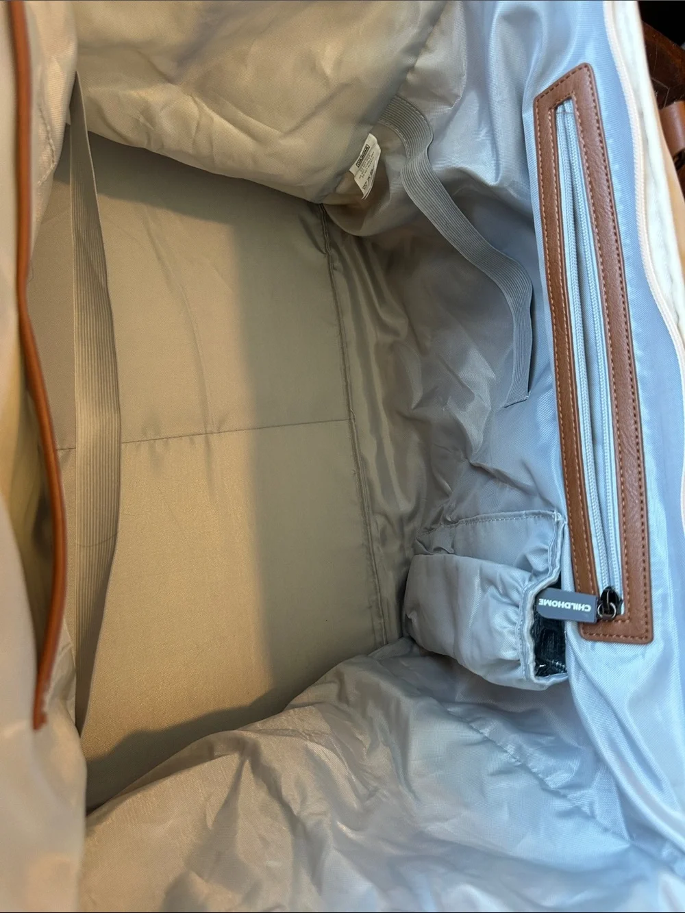 Cream Mommy Bag Tote with Brown Handles